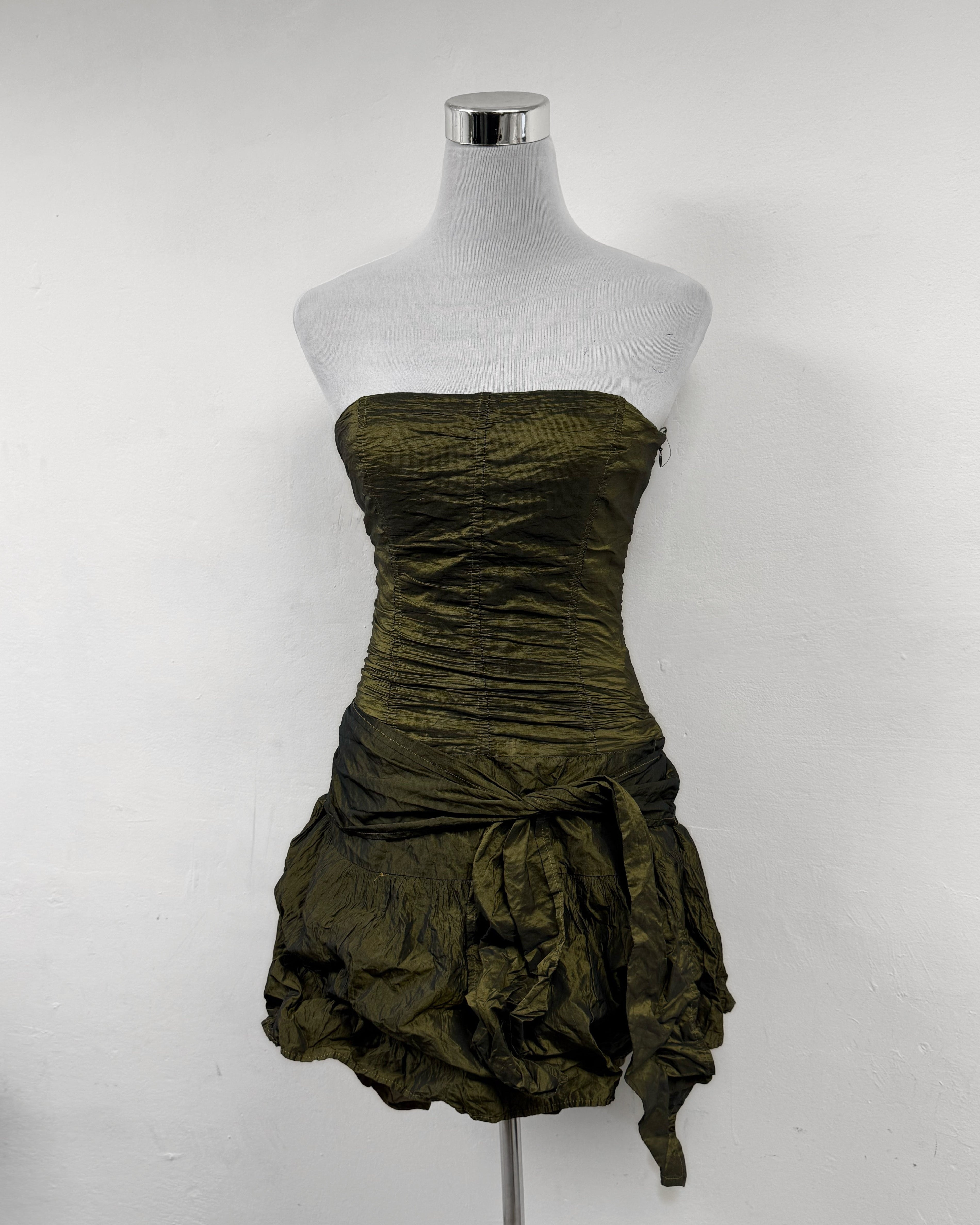 Khaki iridiscent tube ballon dress