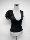 black wet effect tank top with lace detail on one shoulder